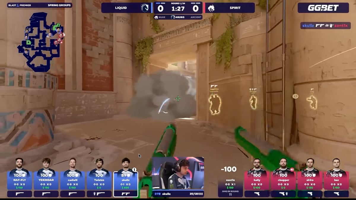 Screengrab of the Team Liquid vs Spirit match on Anubis