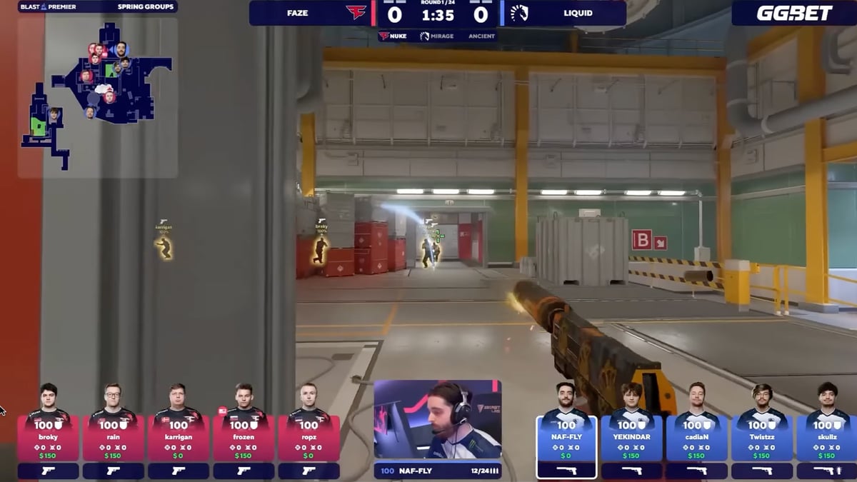 Screengrab of a Faze vs Team Liquid Counter-Strike 2 game on Nuke.