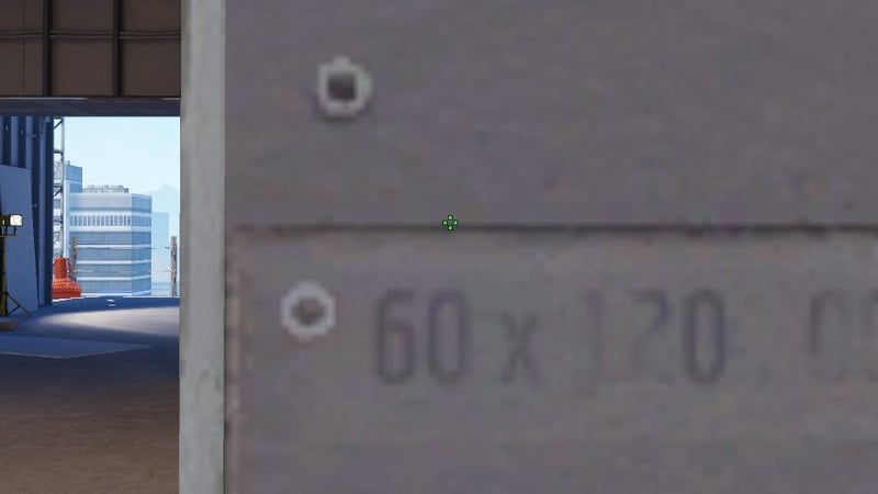 A zoomed-in view of where to stand for the bottom yellow smoke on Vertigo