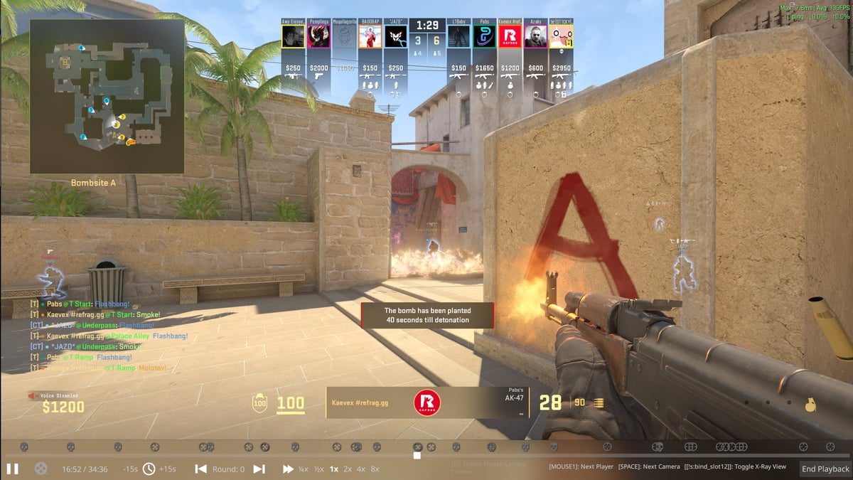 Screenshot of a CS2 replay on mirage.