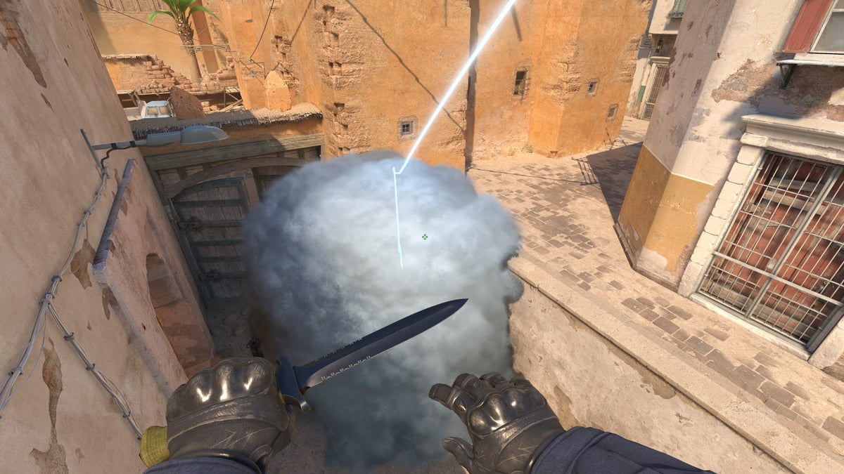 A view of the xbox smoke on Dust2