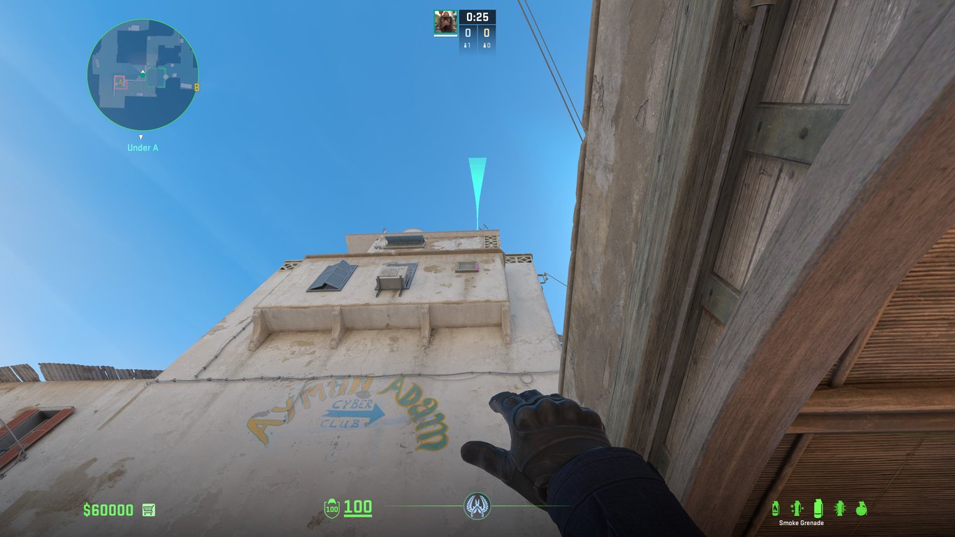 A grenade trail being shown in NADR from CT spawn Dust2