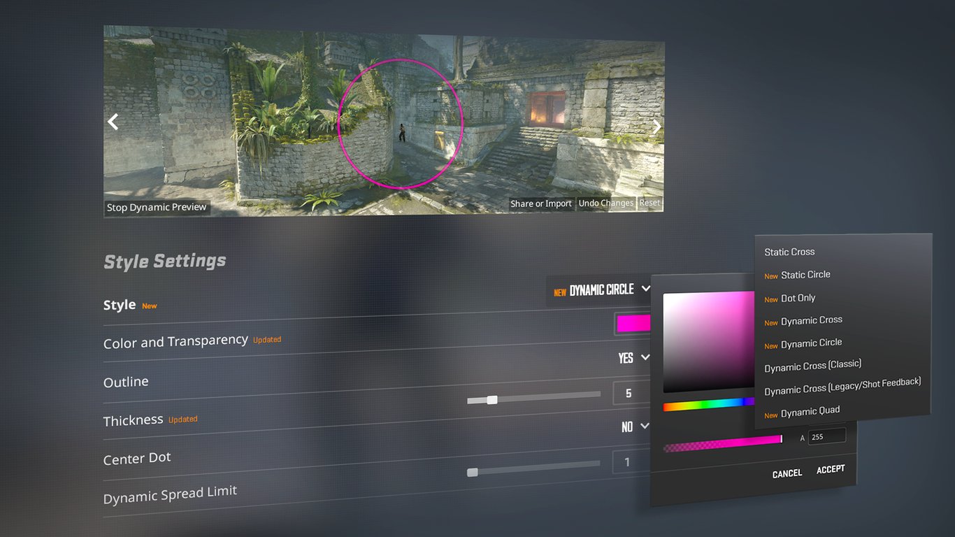 crosshair UI changes in CS2