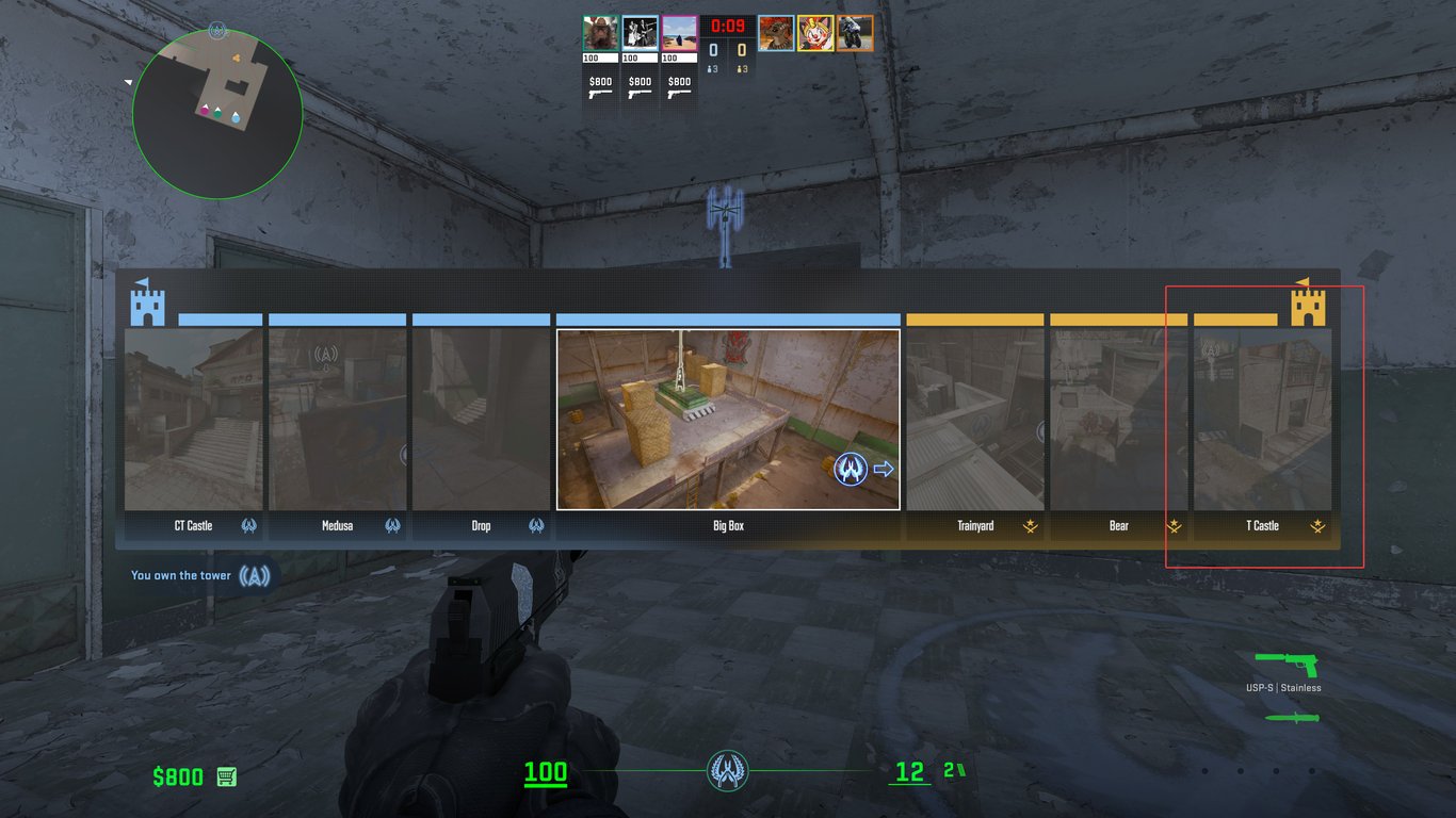 A rush match with the castle highlighted